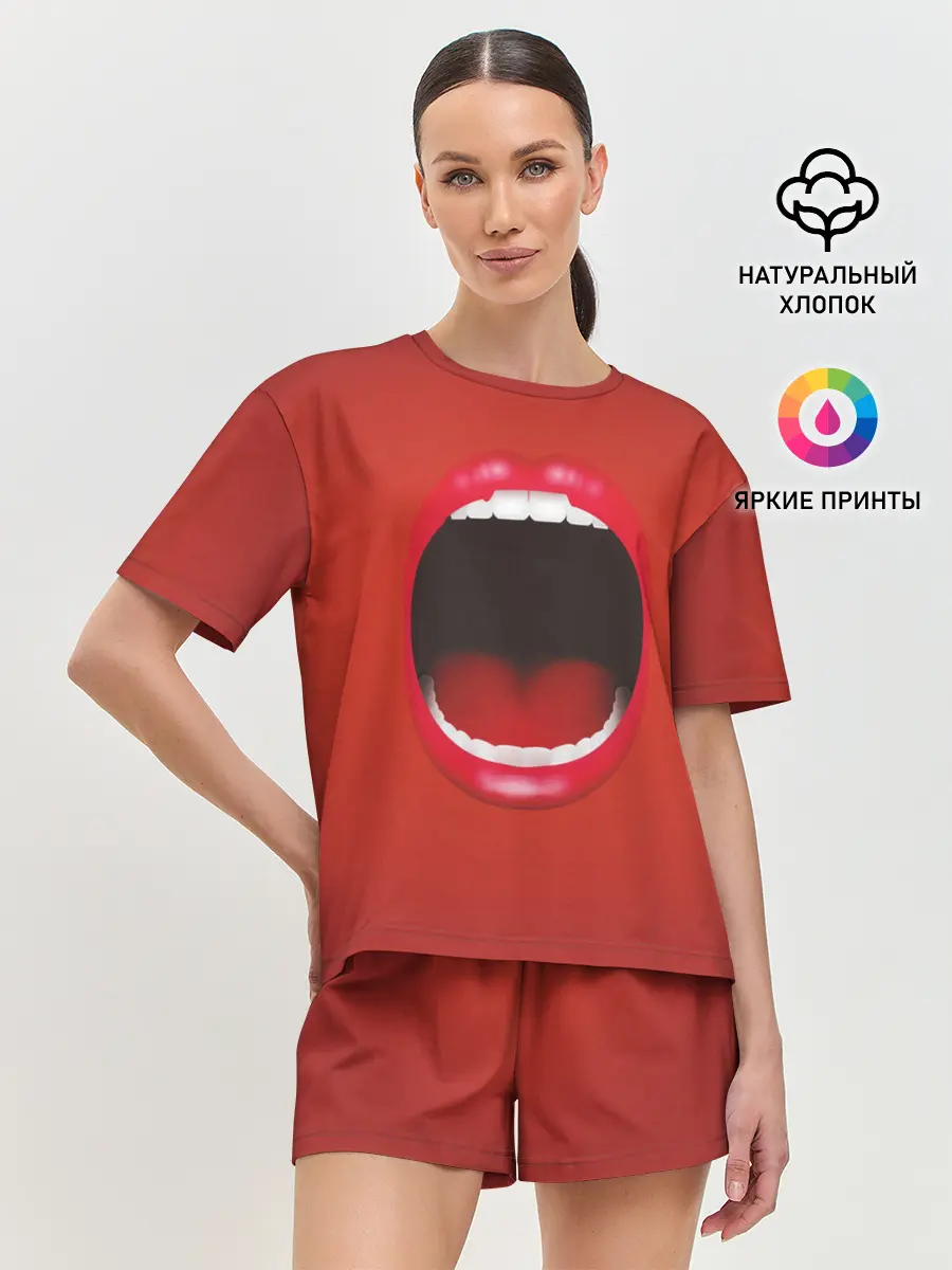 Женская пижама с шортами / Губы с языком