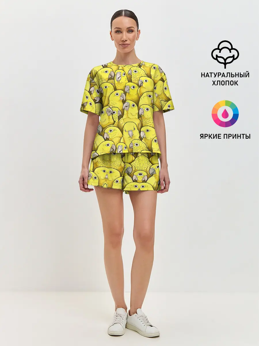 Женская пижама с шортами / Попугаи