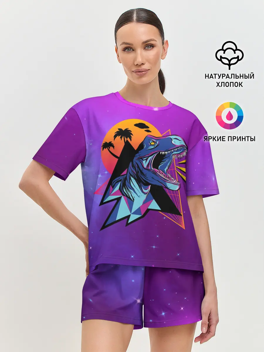 Женская пижама с шортами / Retrowave Neon Dinosaur