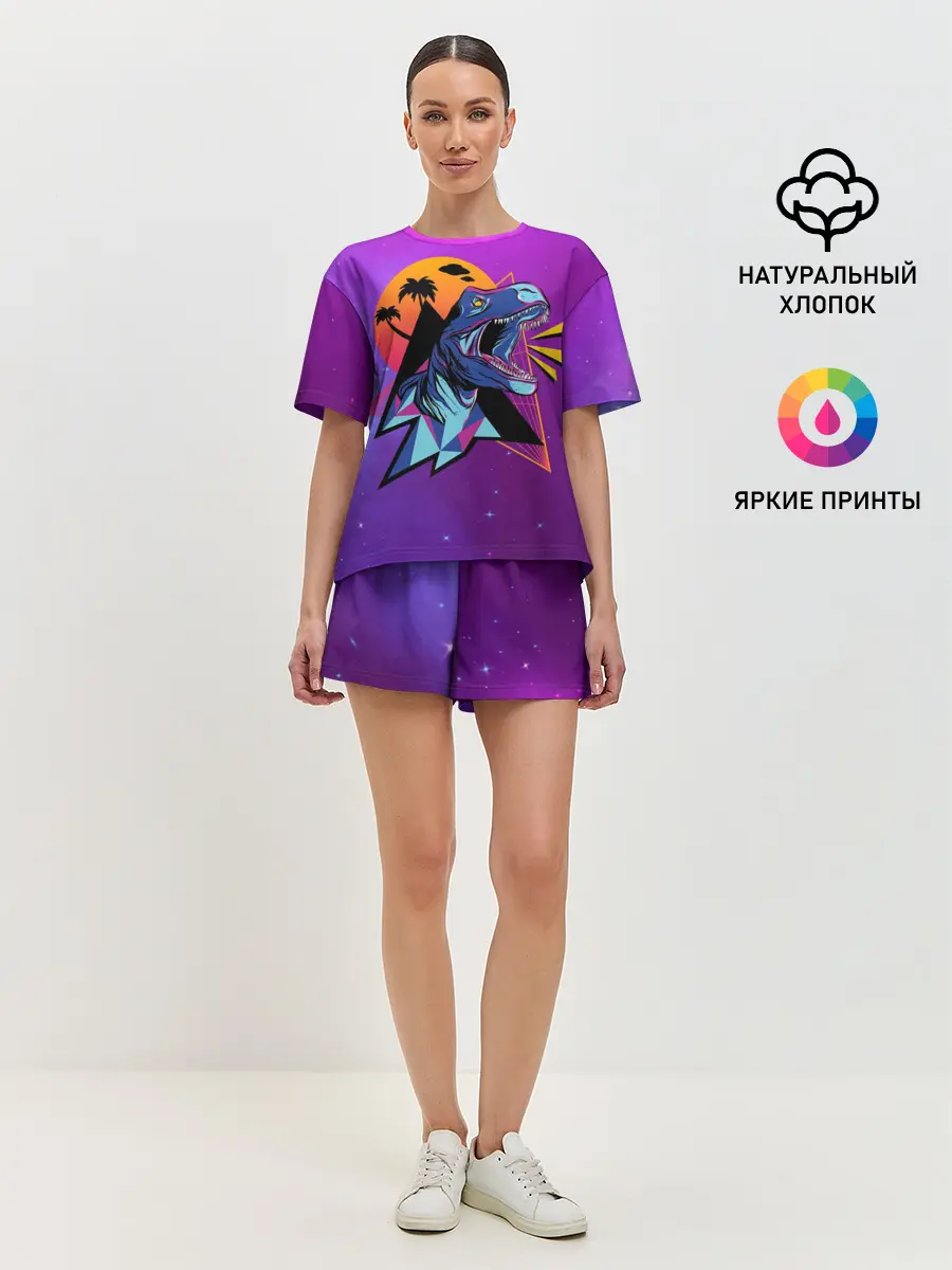 Женская пижама с шортами / Retrowave Neon Dinosaur