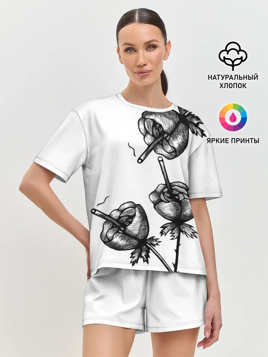 Женская пижама с шортами / Дымящие розы