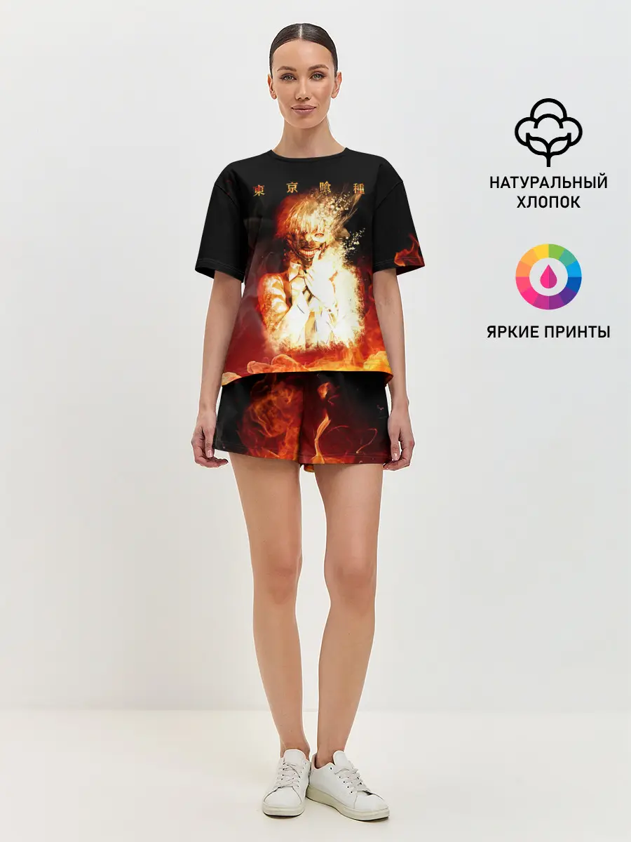 Женская пижама с шортами / Огненый Канеки Кен