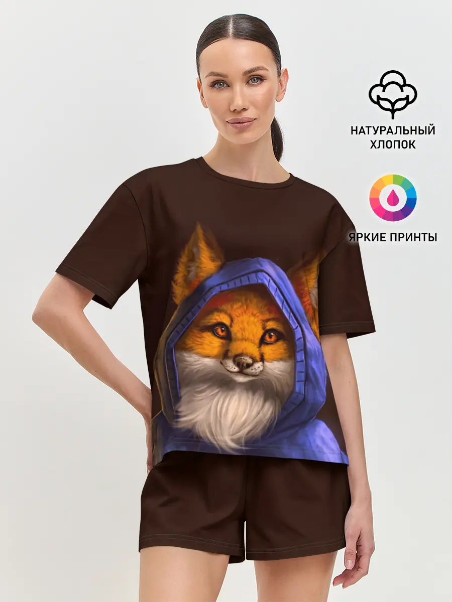 Женская пижама с шортами / Лисенок в капюшоне