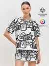 Женская пижама с шортами / Чёрно-белые дудлы