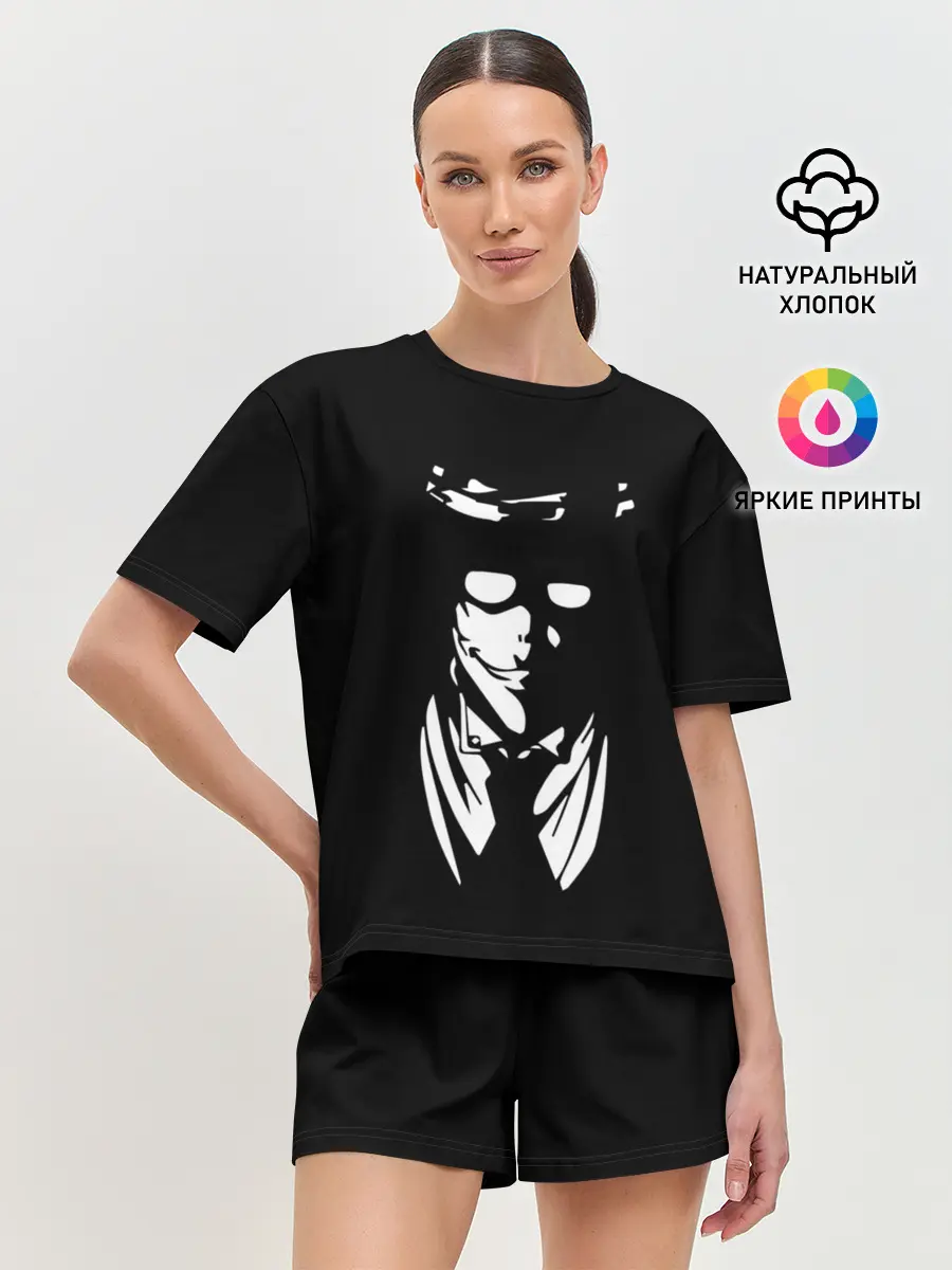 Женская пижама с шортами / Черно-белый Алукард