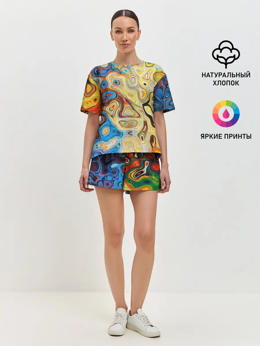 Женская пижама с шортами / Цветные абстрактные пятна