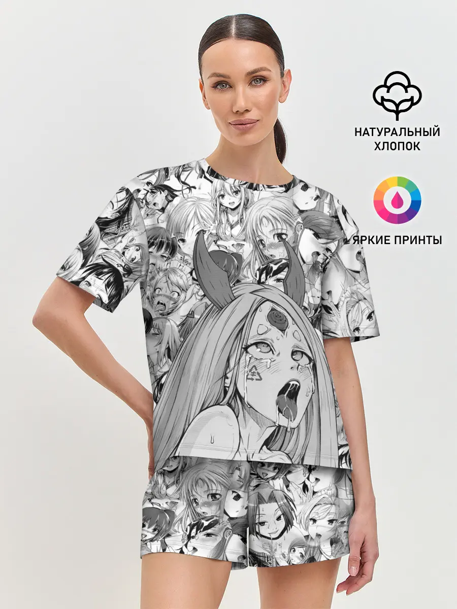 Женская пижама с шортами / KAGUYA AHEGAO чернобелое / КАГУЯ АХЕГАО