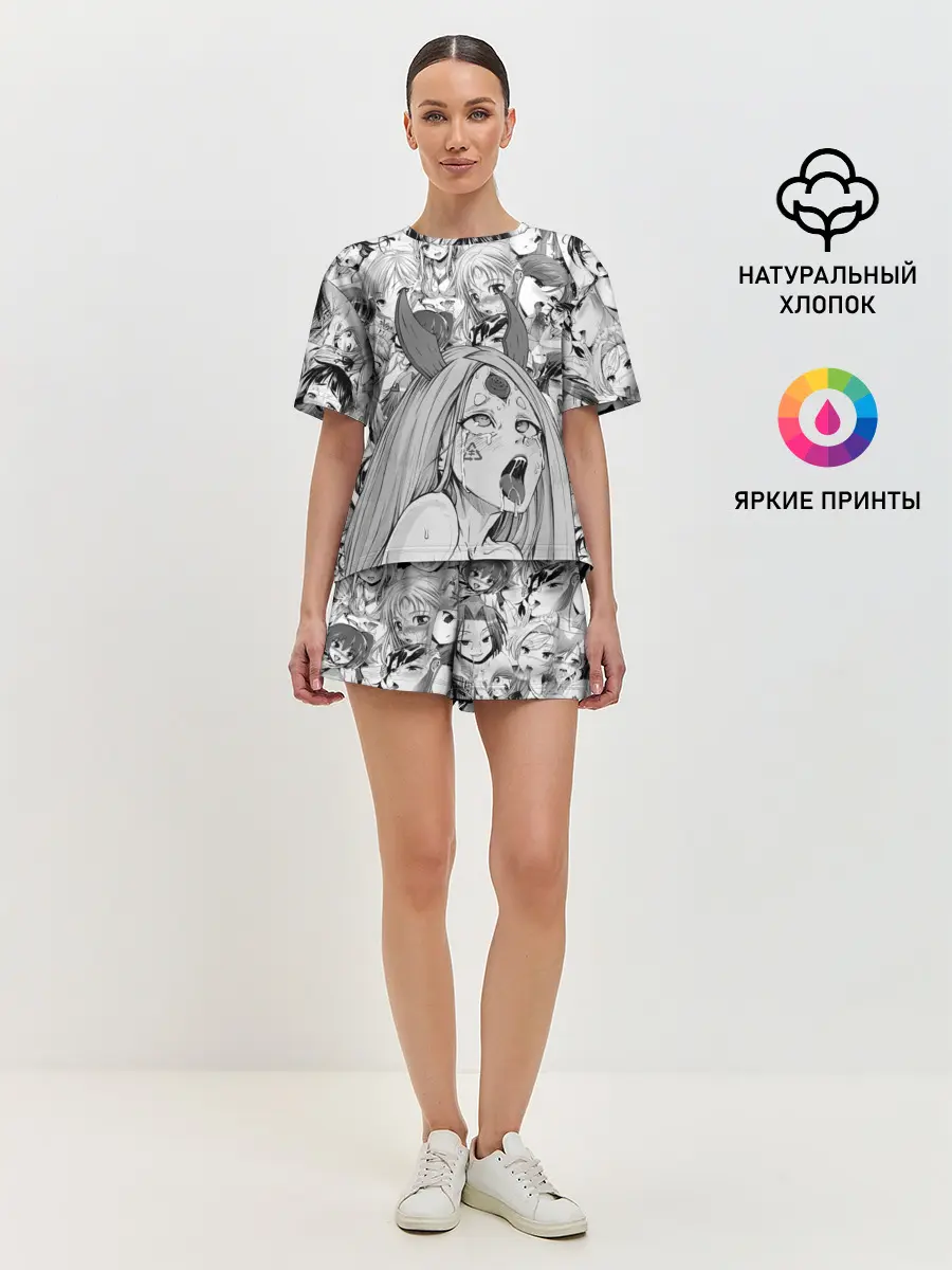 Женская пижама с шортами / KAGUYA AHEGAO чернобелое / КАГУЯ АХЕГАО