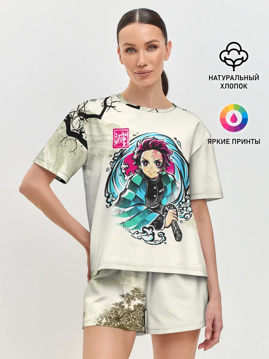 Женская пижама с шортами / Kamado Tanjiro зарисовка