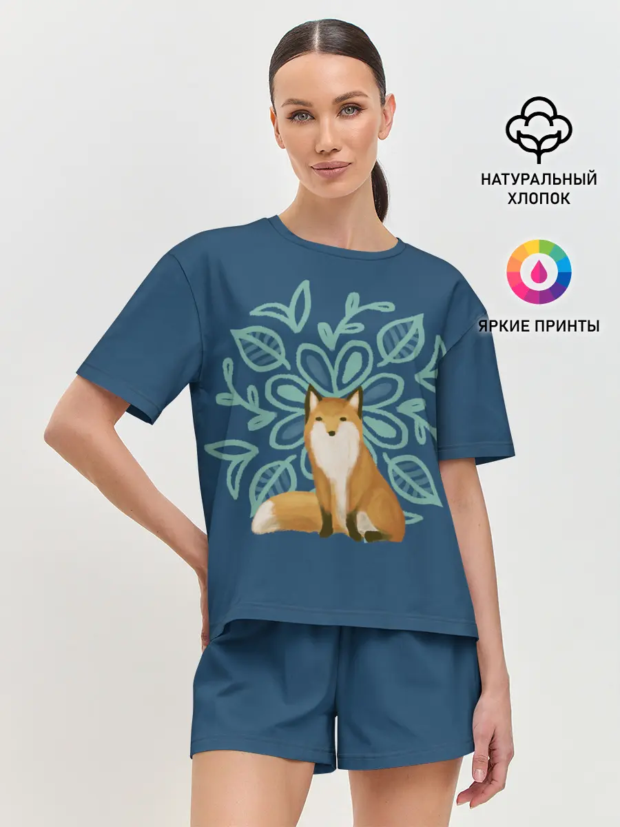 Женская пижама с шортами / Лиса с цветочным узором