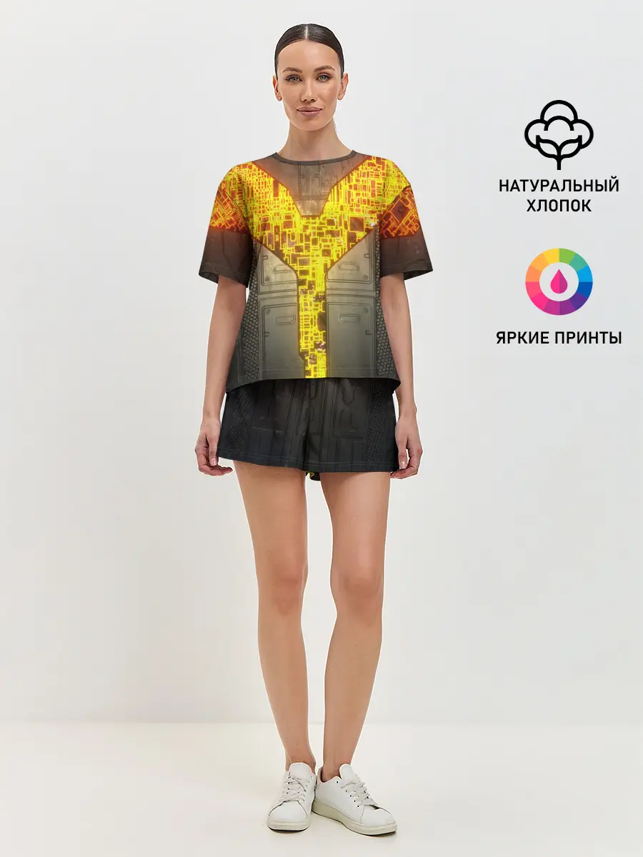 Женская пижама с шортами / Неоновая внутренность 3D