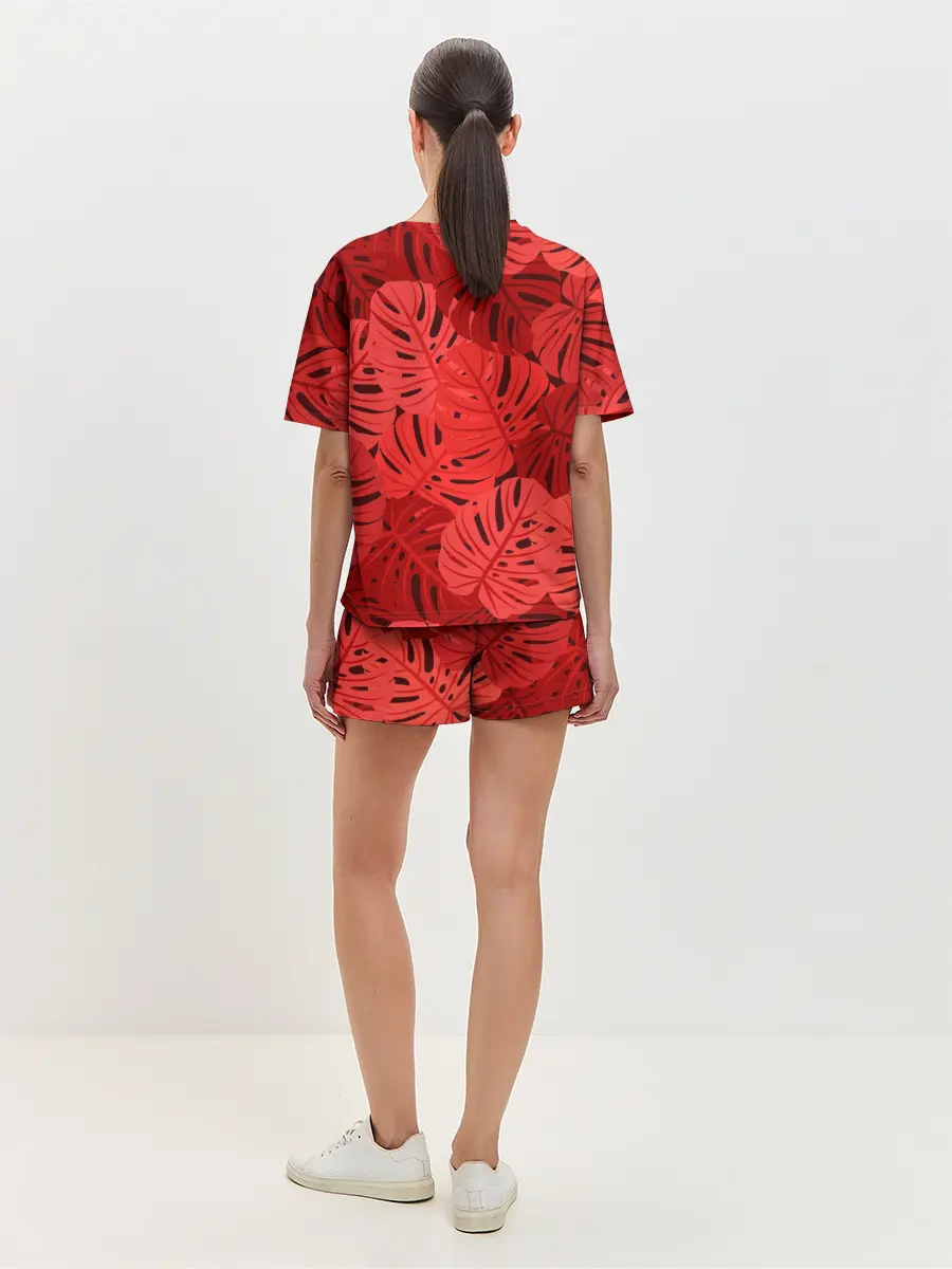 Женская пижама с шортами / Тропические листья Монстера