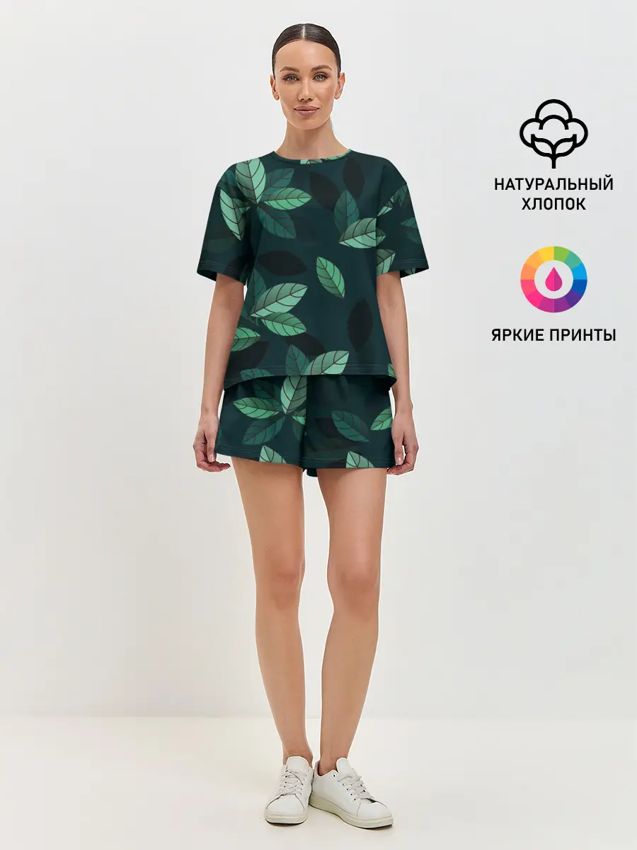 Женская пижама с шортами / Текстура Листья