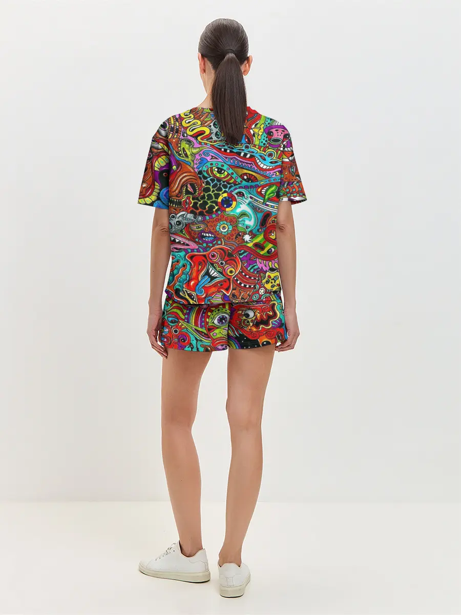 Женская пижама с шортами / яркая абстракция