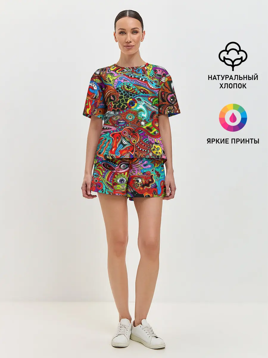 Женская пижама с шортами / яркая абстракция