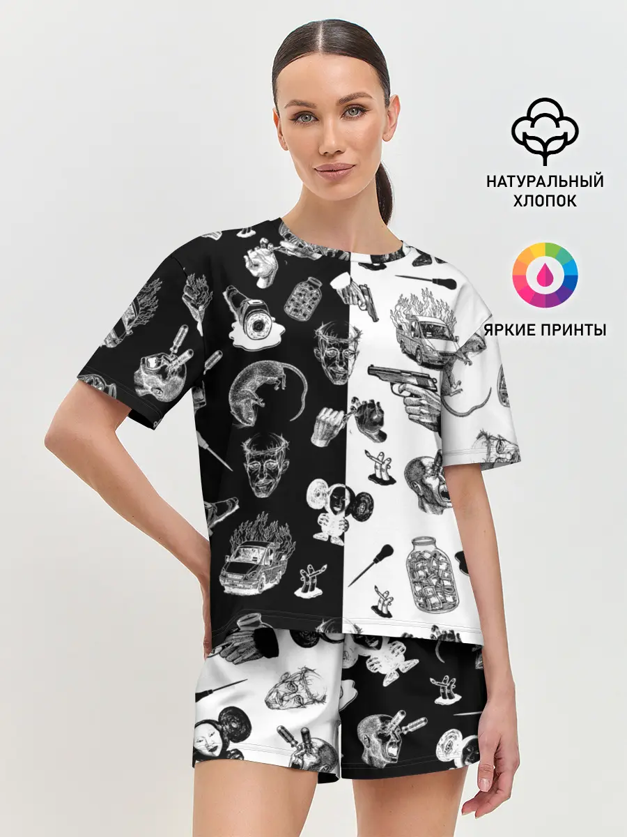 Женская пижама с шортами / КРОВОСТОК ТАТУИРОВКИ ЧБ