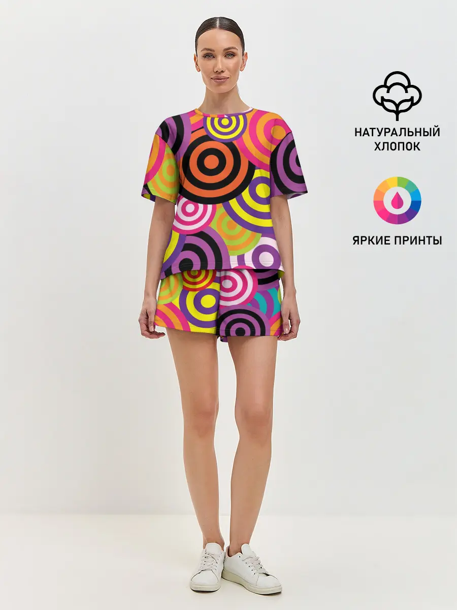 Женская пижама с шортами / Аннотация разноцветных кругов