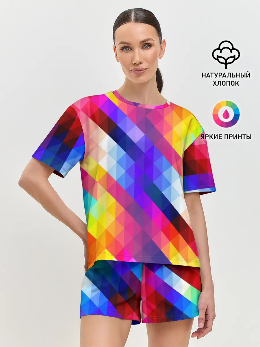 Женская пижама с шортами / Пиксельная радуга