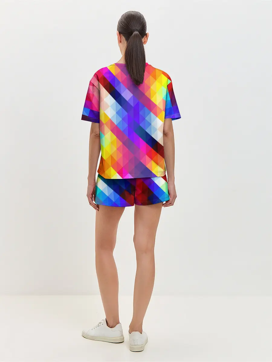 Женская пижама с шортами / Пиксельная радуга