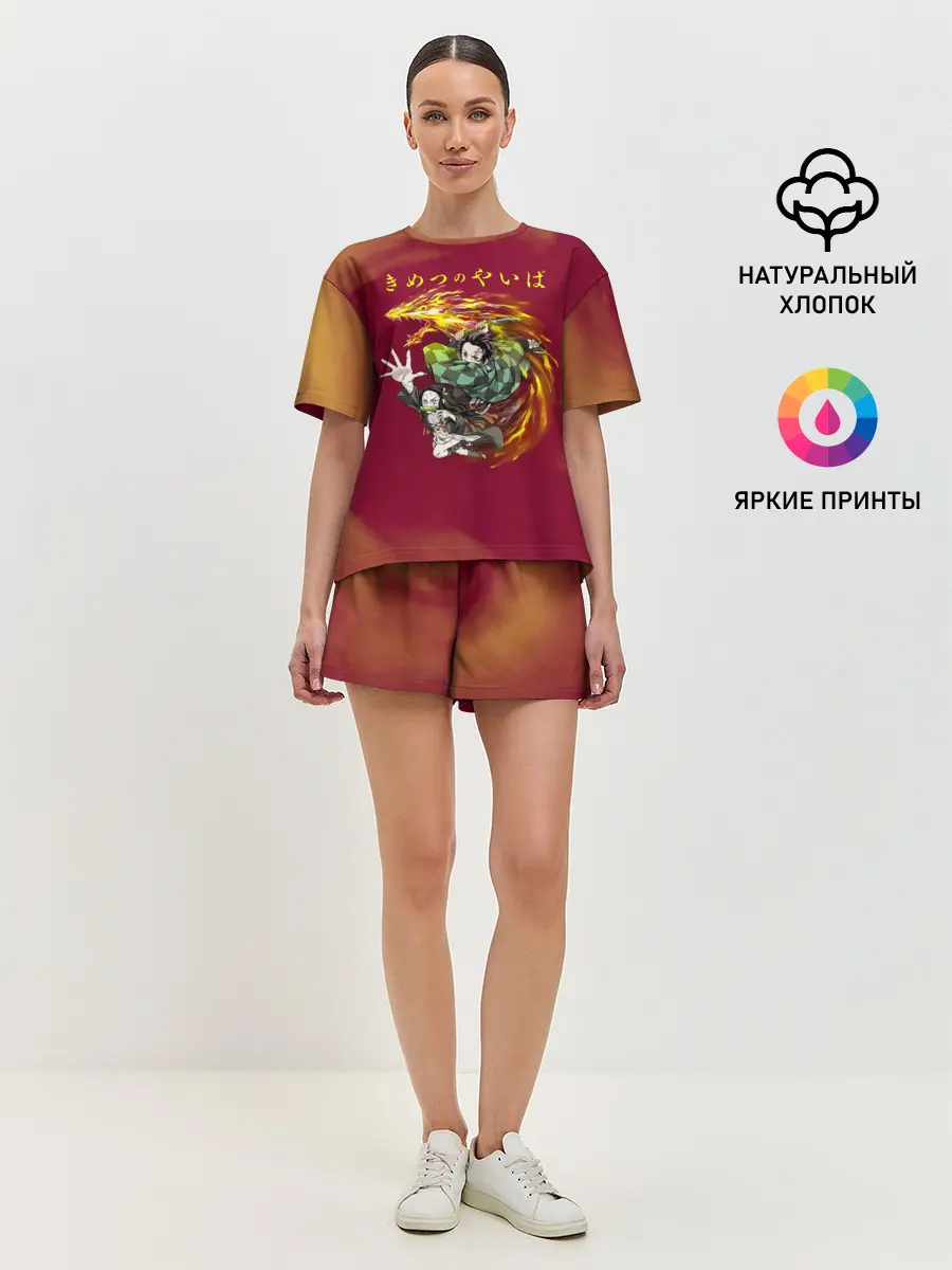 Женская пижама с шортами / Танджиро и Незуко Камадо