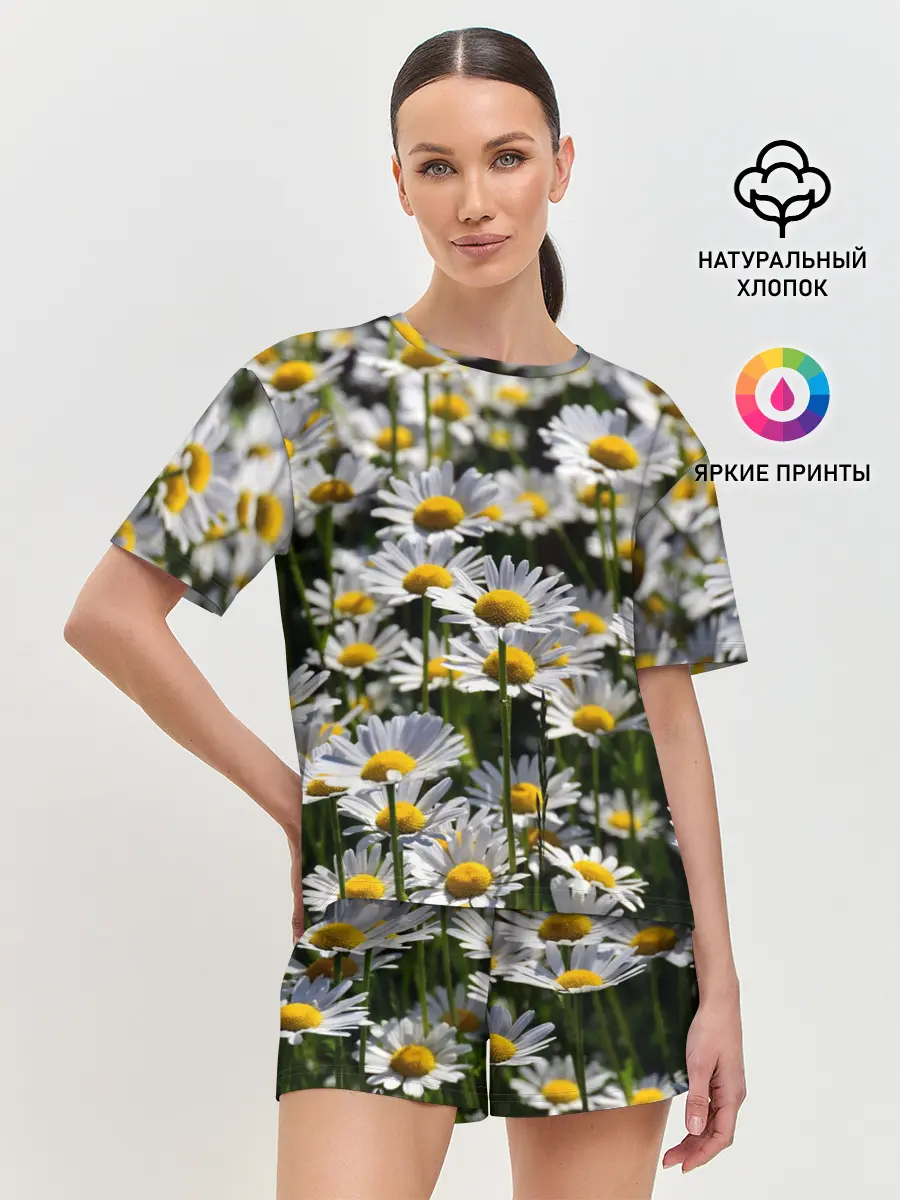 Женская пижама с шортами / Ромашки