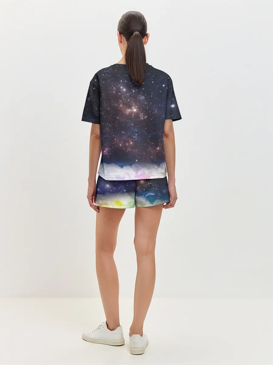 Женская пижама с шортами / Мопс на курице в космосе