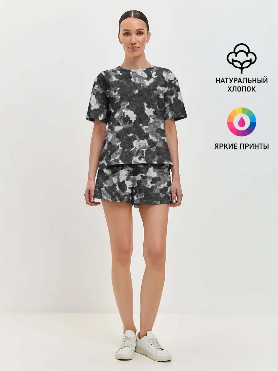 Женская пижама с шортами / Gray Camouflage