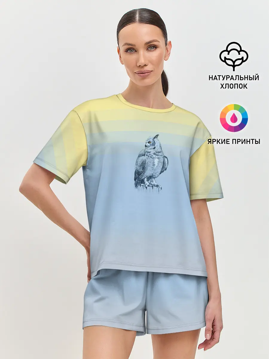 Женская пижама с шортами / филин