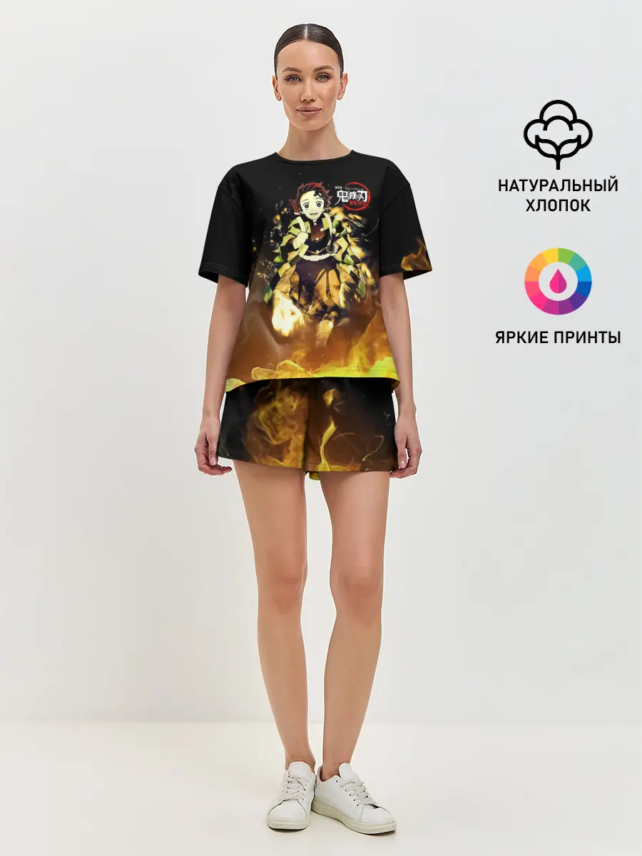 Женская пижама с шортами / Танджиро Камадо в огне