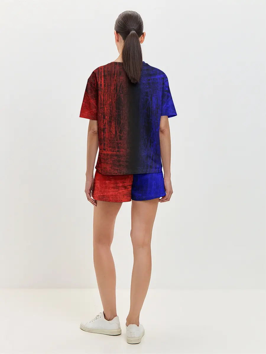 Женская пижама с шортами / Сине-Красная Текстура