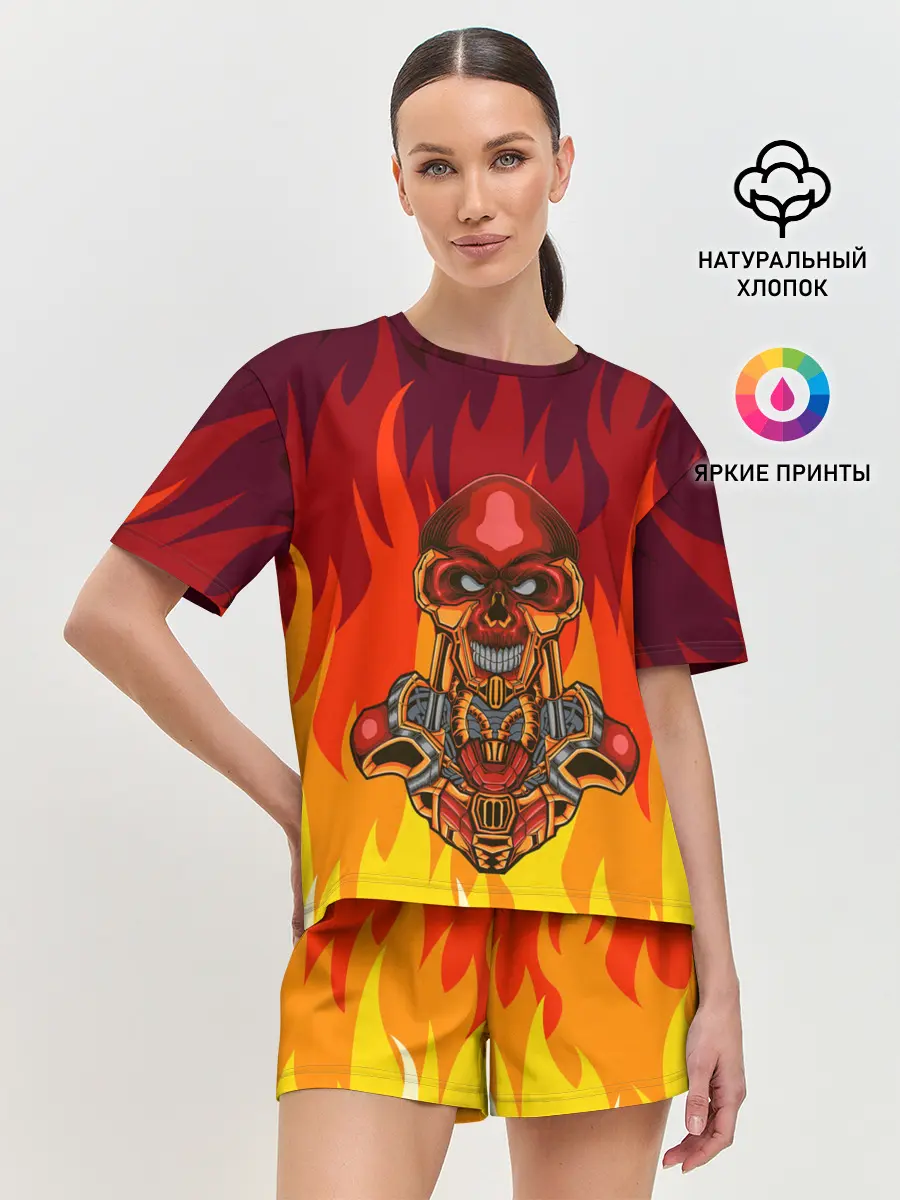 Женская пижама с шортами / Меха скелет | Steampunk Fire