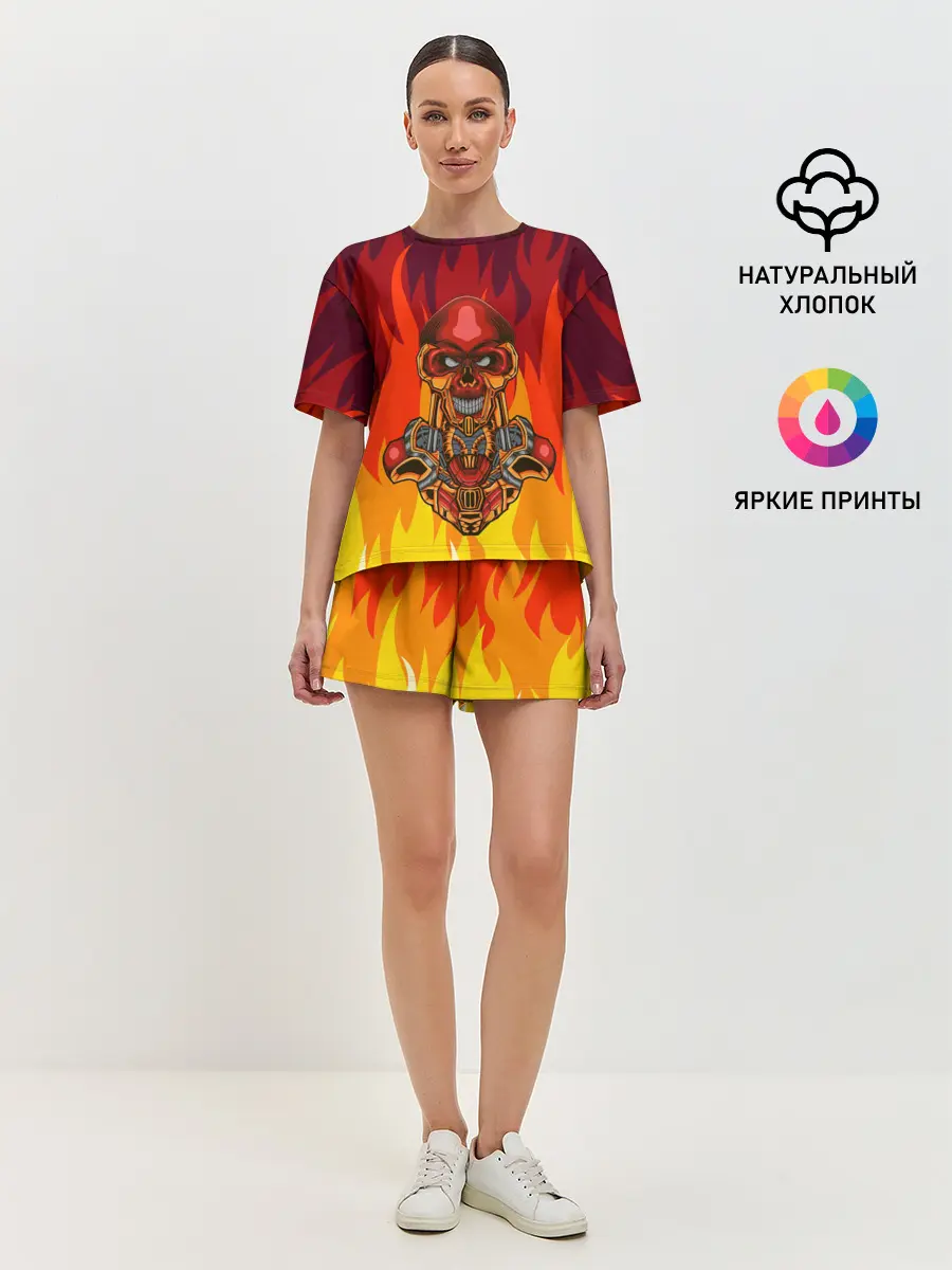 Женская пижама с шортами / Меха скелет | Steampunk Fire