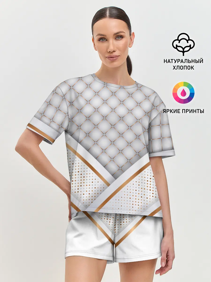 Женская пижама с шортами / Luxury white & Gold