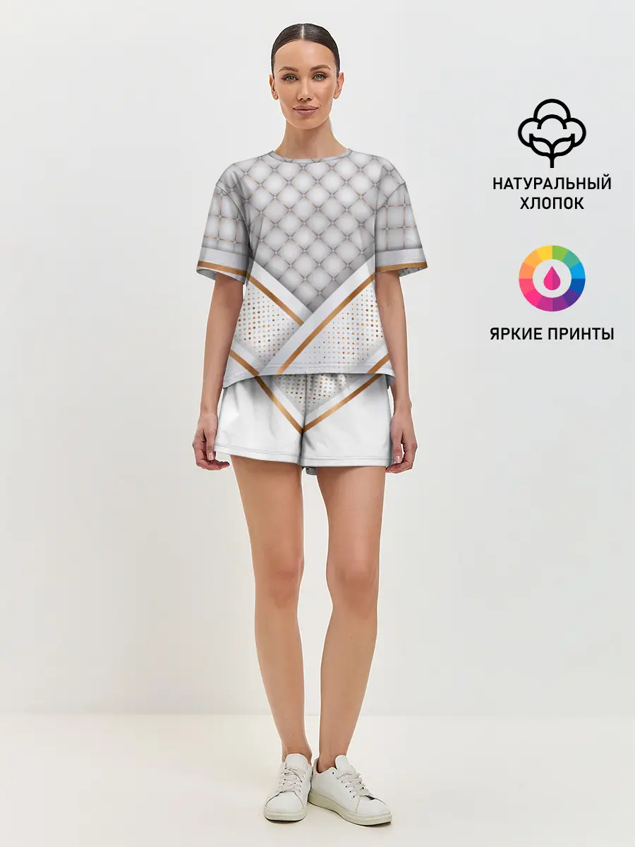 Женская пижама с шортами / Luxury white & Gold
