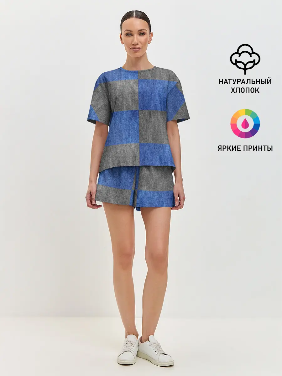 Женская пижама с шортами / Denim Patchwork