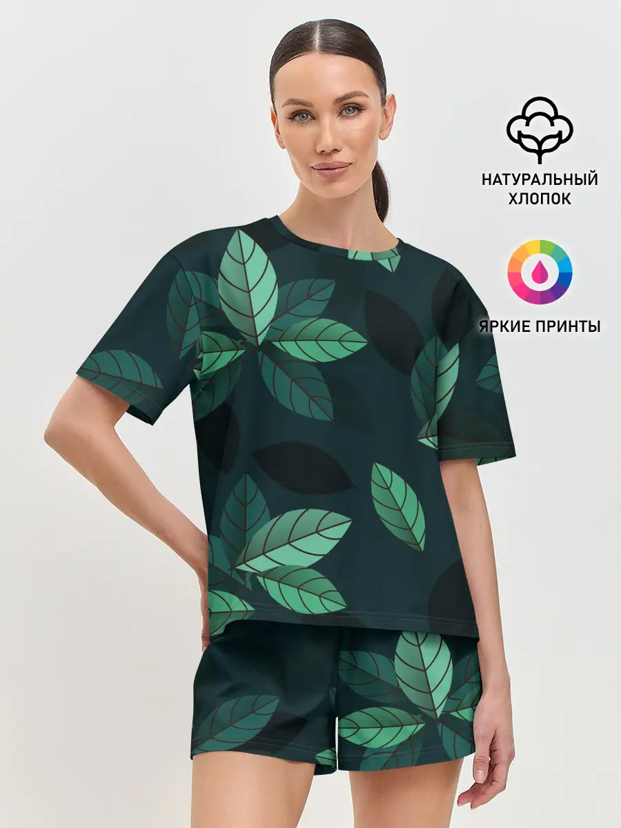 Женская пижама с шортами / листва