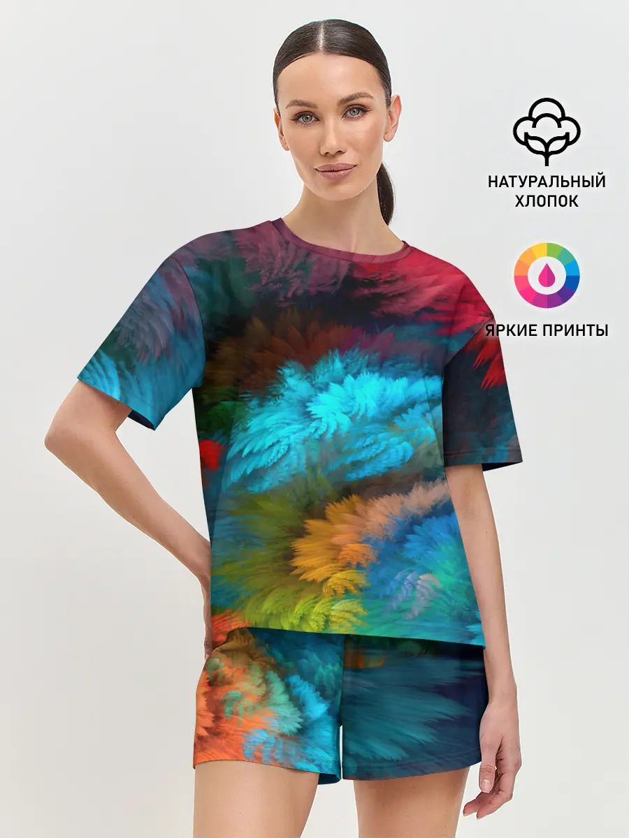 Женская пижама с шортами / Цветной дестрой