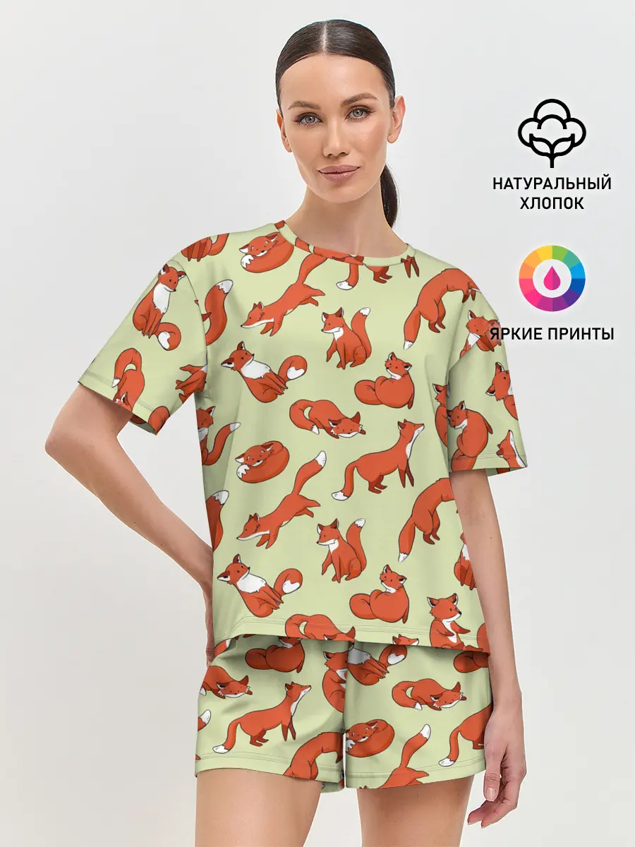 Женская пижама с шортами / Осенние лисички