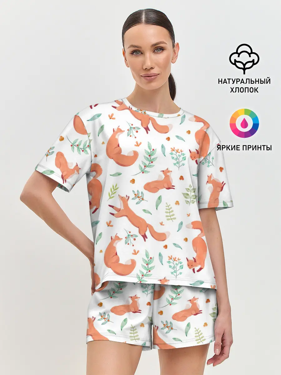Женская пижама с шортами / Акварельные лисички
