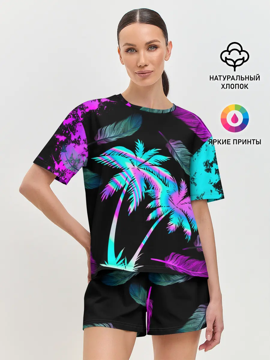 Женская пижама с шортами / Неоновое лето