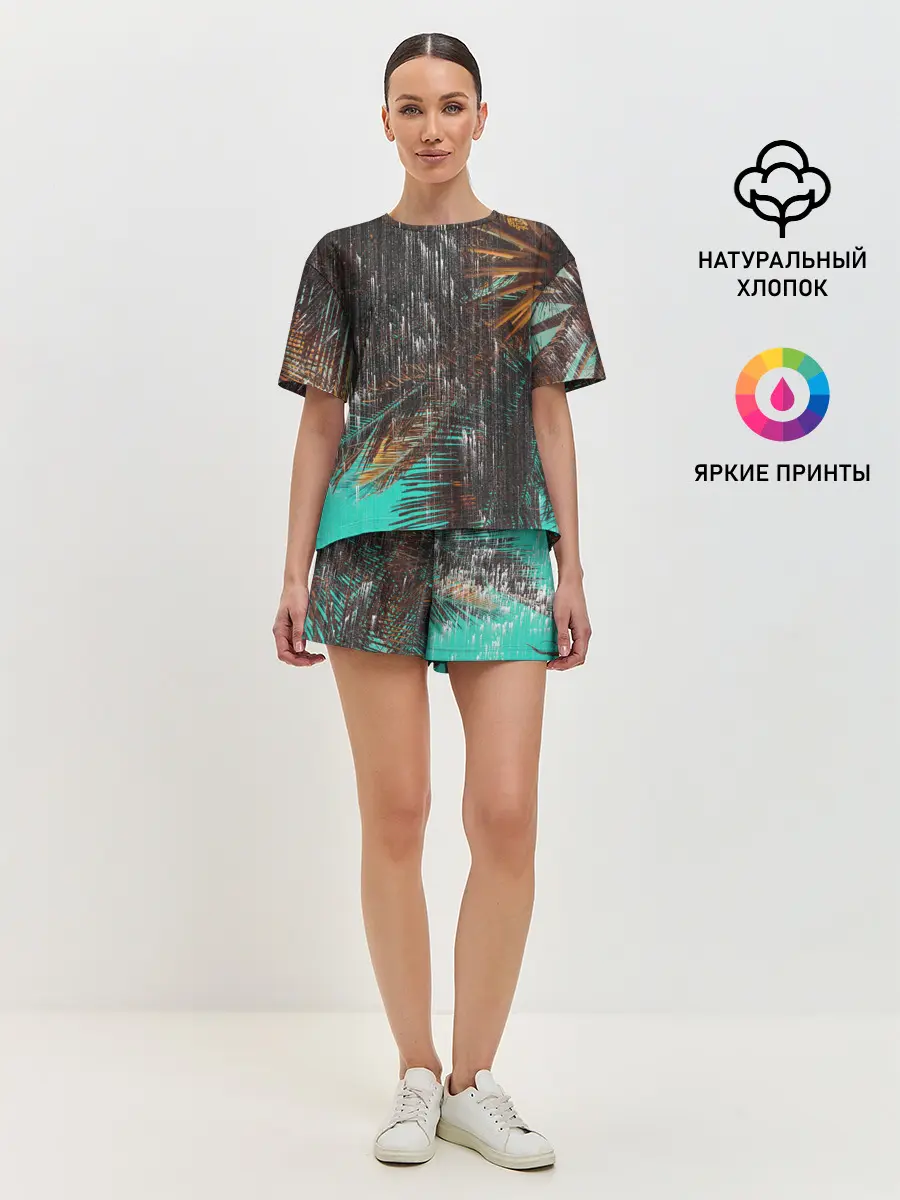 Женская пижама с шортами / Palm glitch art