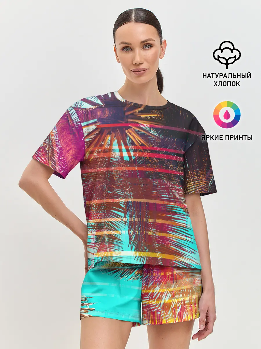 Женская пижама с шортами / Palm glitch art