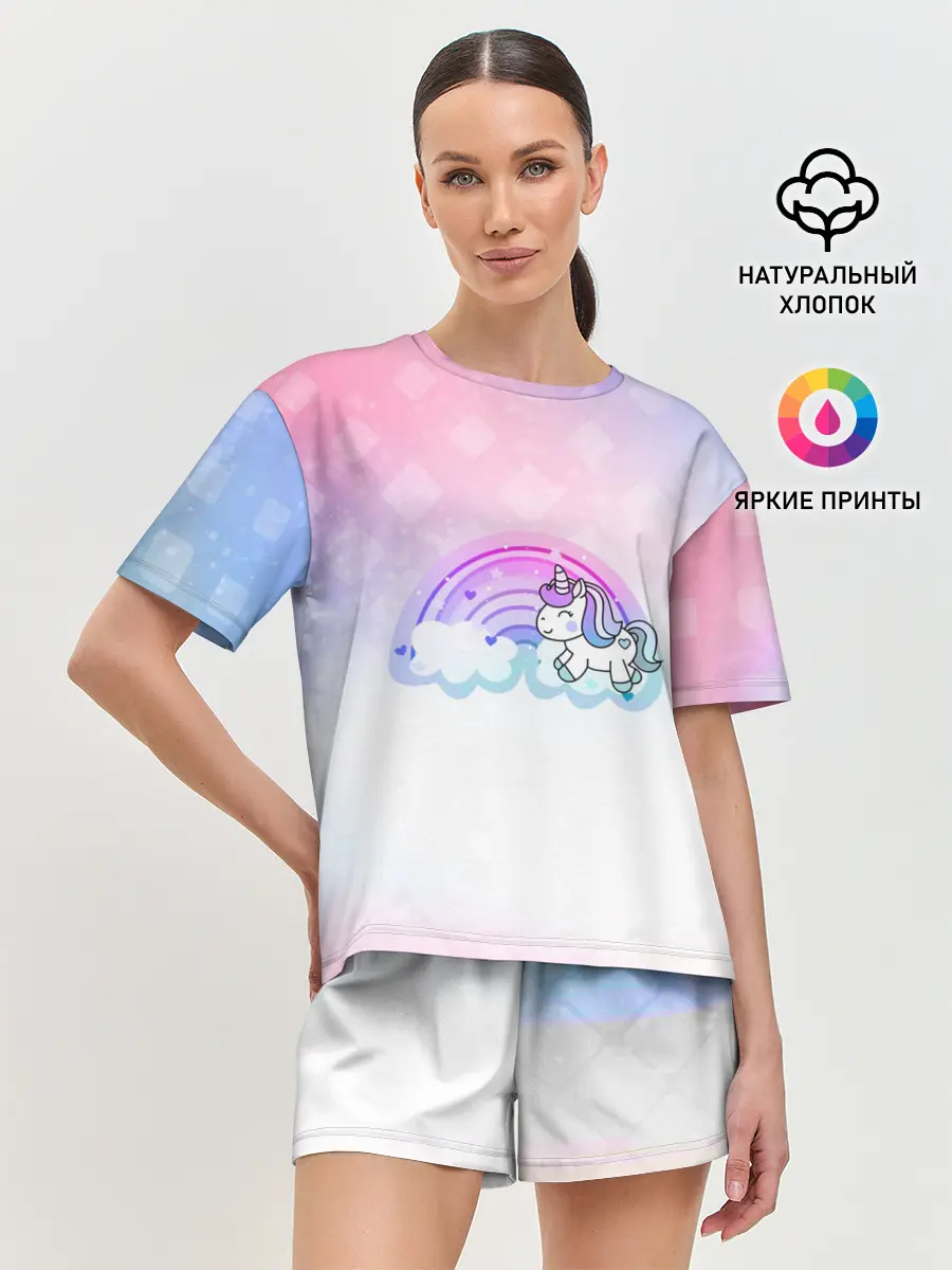 Женская пижама с шортами / Единорог