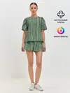 Женская пижама с шортами / Зеленый бамбук
