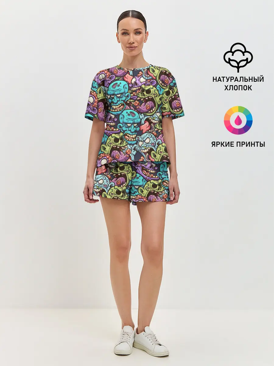Женская пижама с шортами / Зомби Паттерн