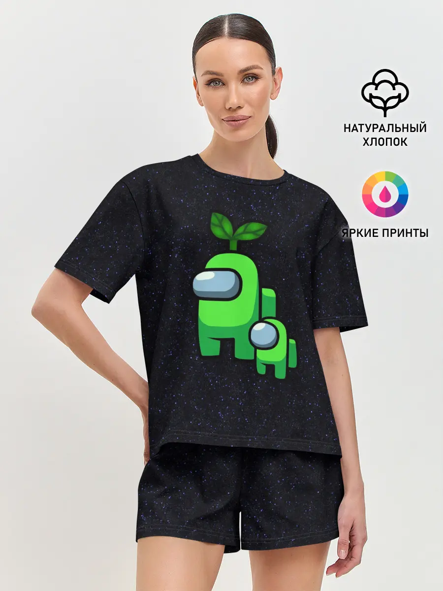 Женская пижама с шортами / Among us Lime+ kid lime