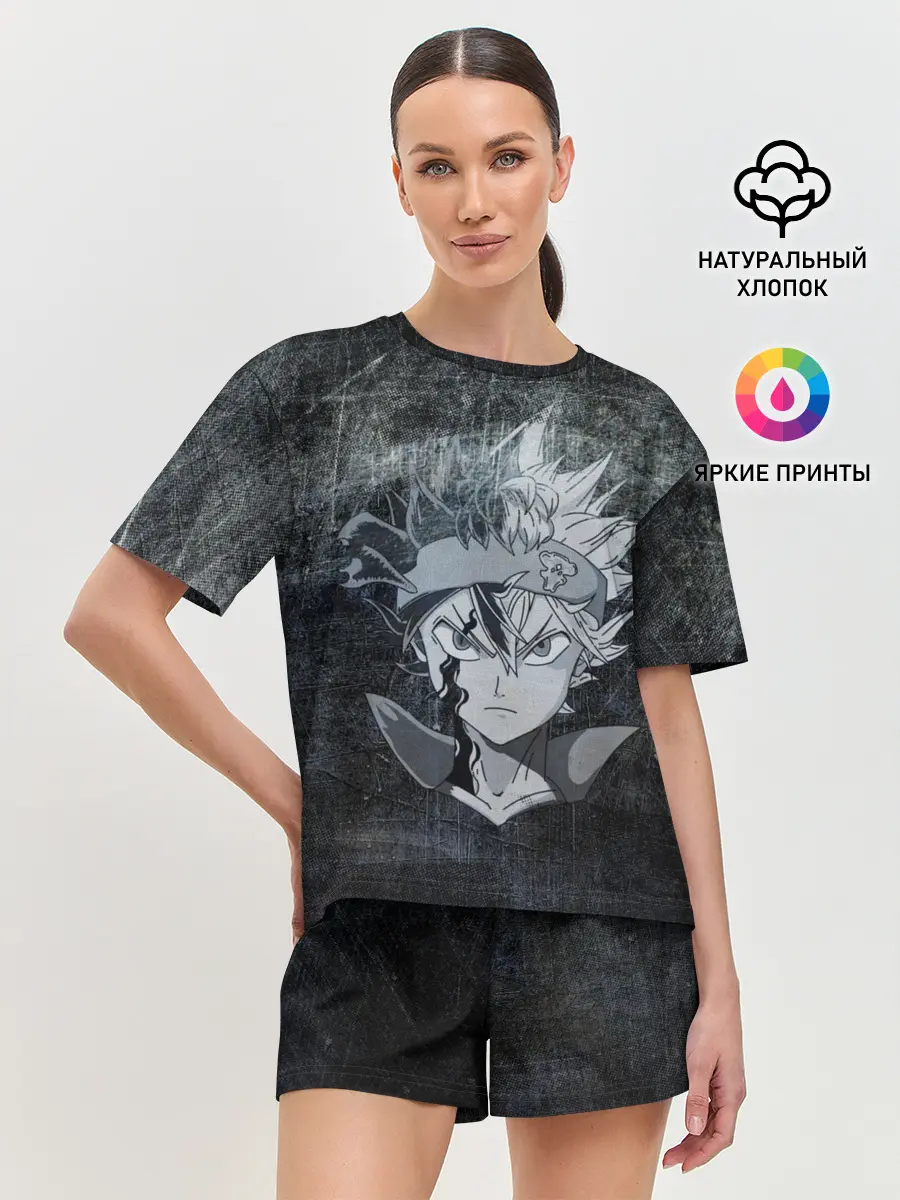 Женская пижама с шортами / Лицо Астера на состаренном черном фоне