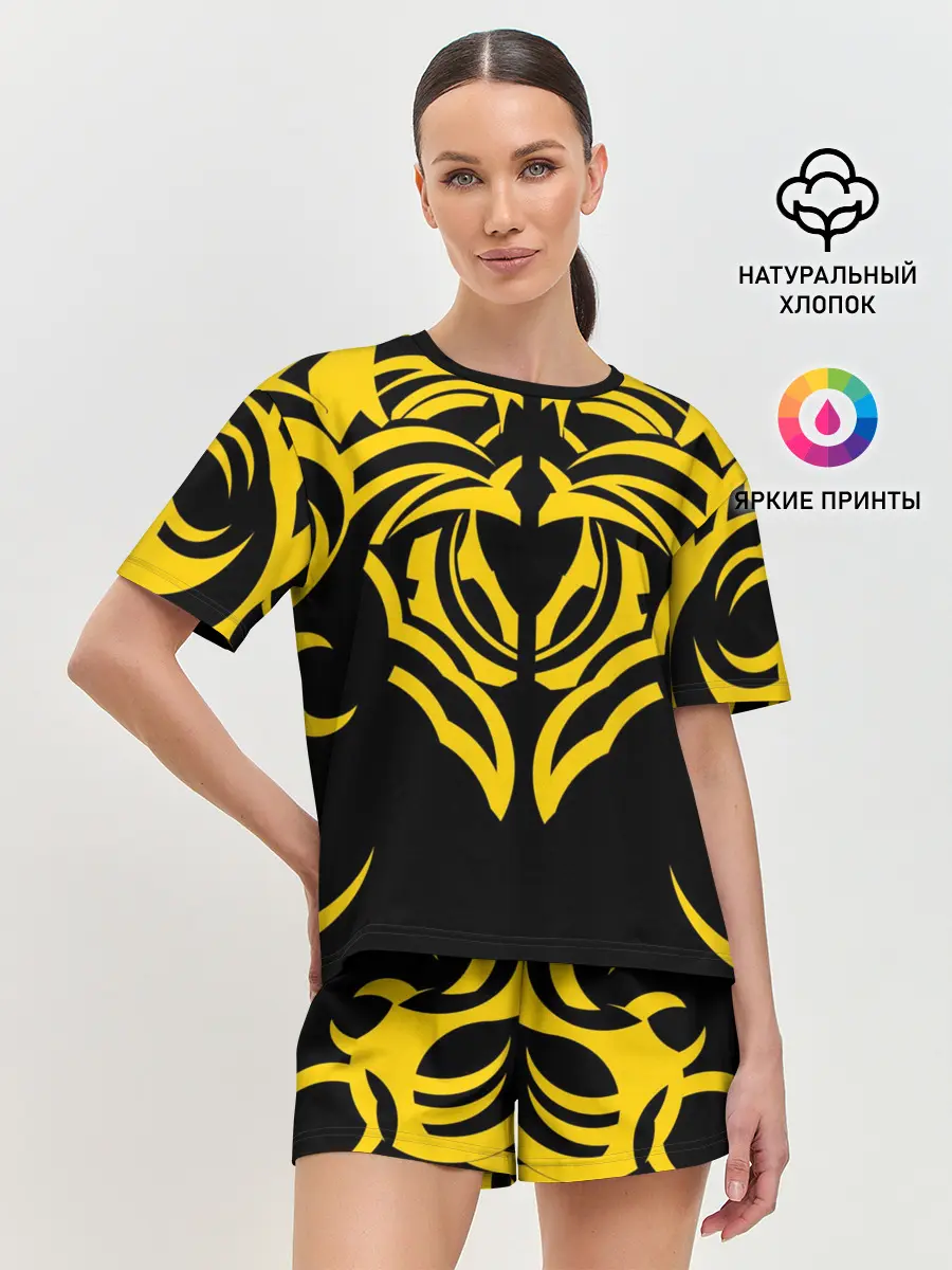 Женская пижама с шортами / Узор жёлтый