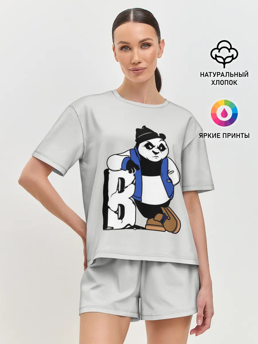 Женская пижама с шортами / Серьёзная Панда