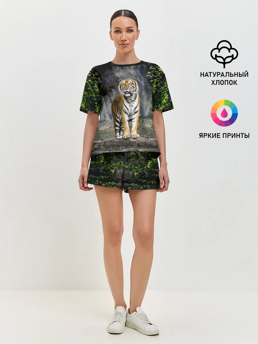 Женская пижама с шортами / ТИГР В ЛЕСУ